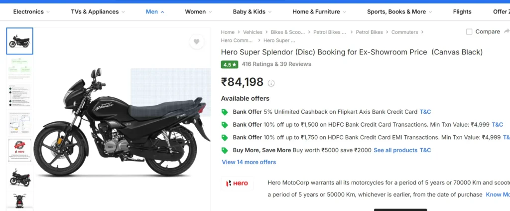 Flipkart offer on Hero super splendor